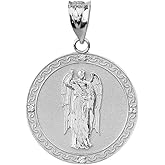 Claddagh Gold 925 Sterling Silver Saint Gabriel The Archangel CZ Round Medal Pendant (1.15")