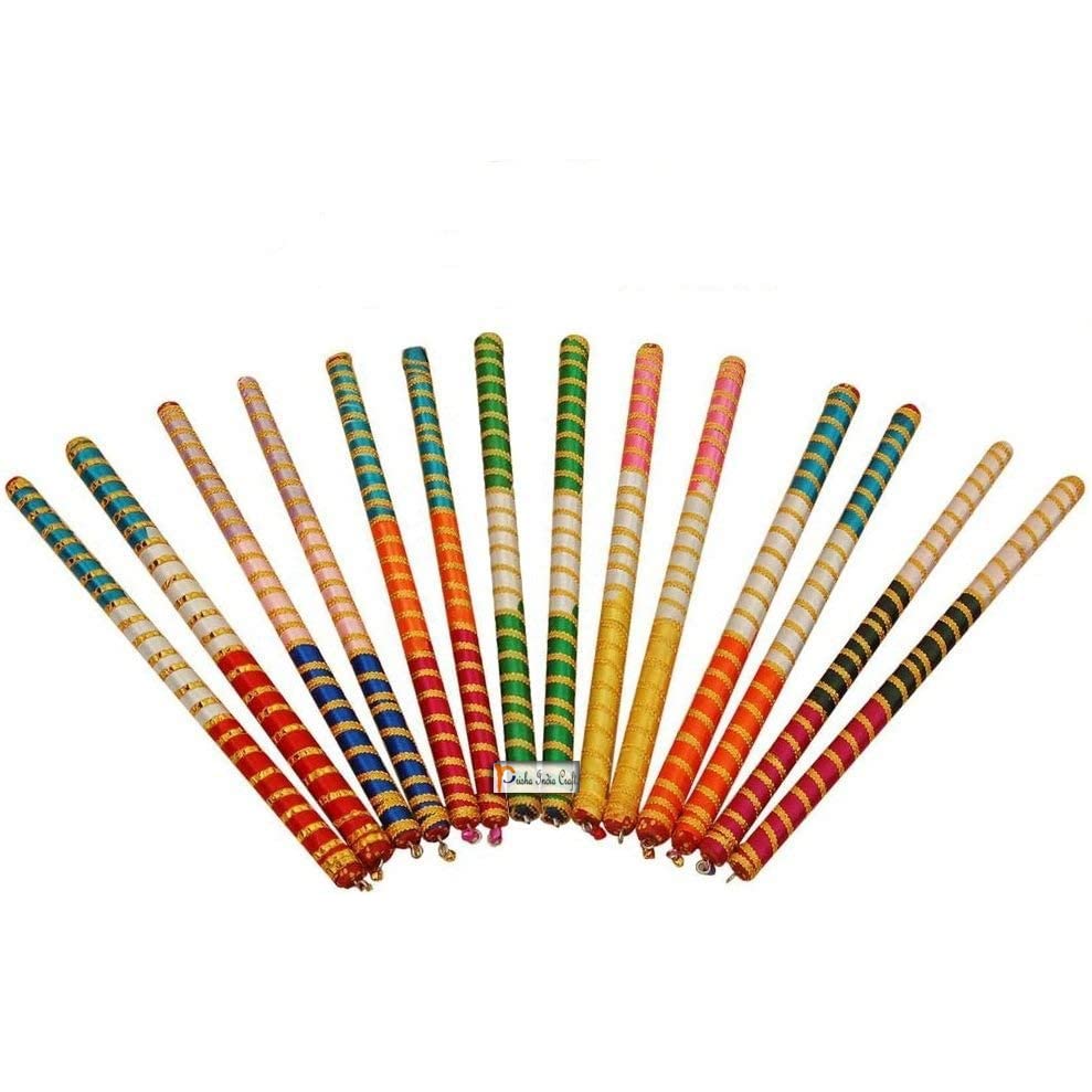 Photo 1 of Prisha India Craft 2 Pair (4 Pcs) Dandiya Dandia Sticks Large Beautiful Wooden Multi Color Dandiya Sticks