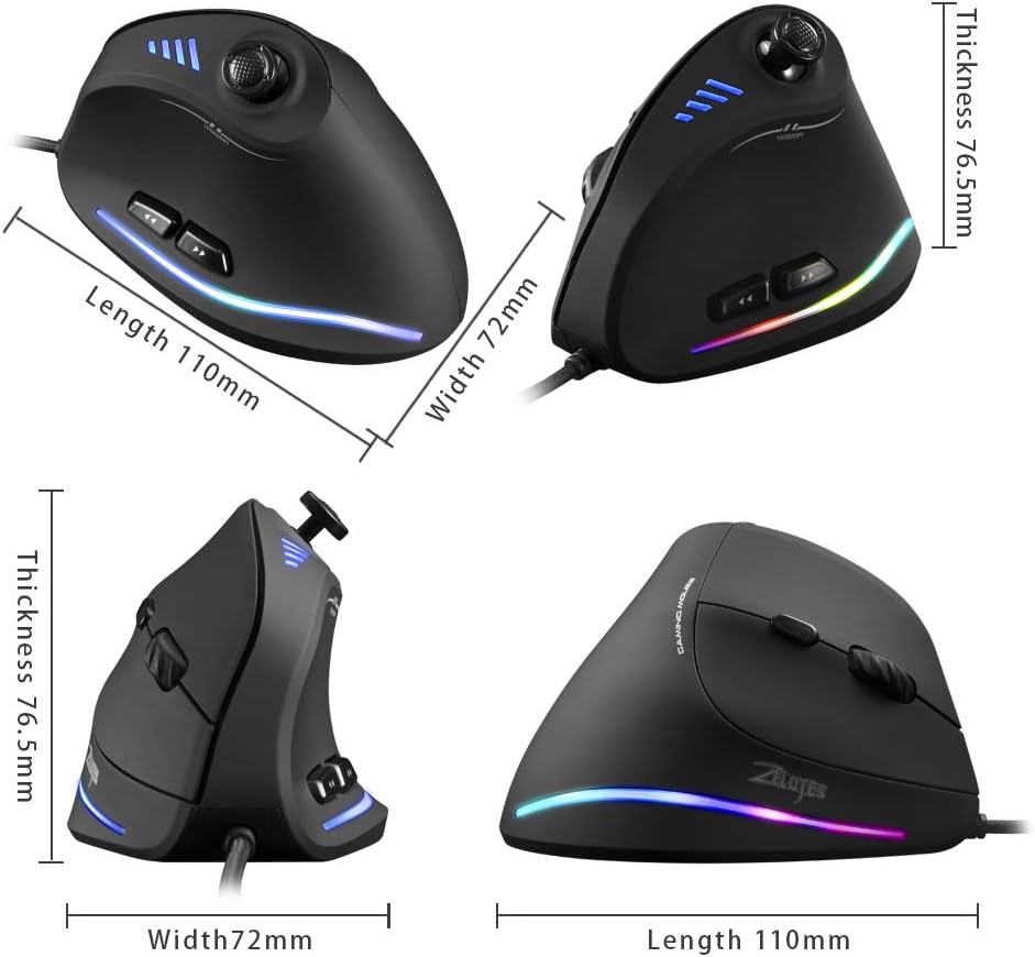 zelotes Ergonomic Mouse with Joystick, Vertical Mouse, 10000DPI, 11 Programmable Buttons, USB Optical Mouse with Cable - Image 5