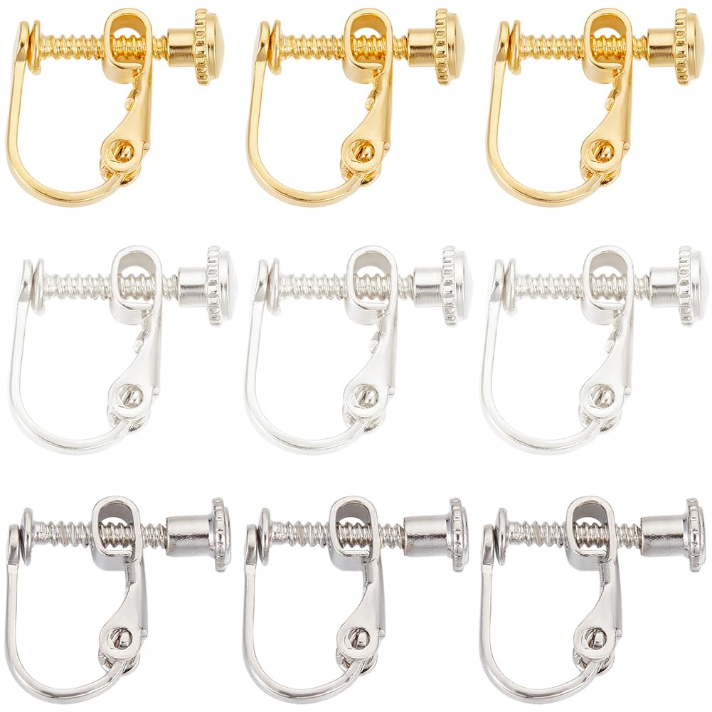 SUNNYCLUE 1 Box 30Pcs Screw Earring Clips Earrings Converter Brass Clip on Earring Backs Components Non Pierced Ears Gold Silver Clip Earring Findings for Jewelry Making Supplies DIY Crafts Women