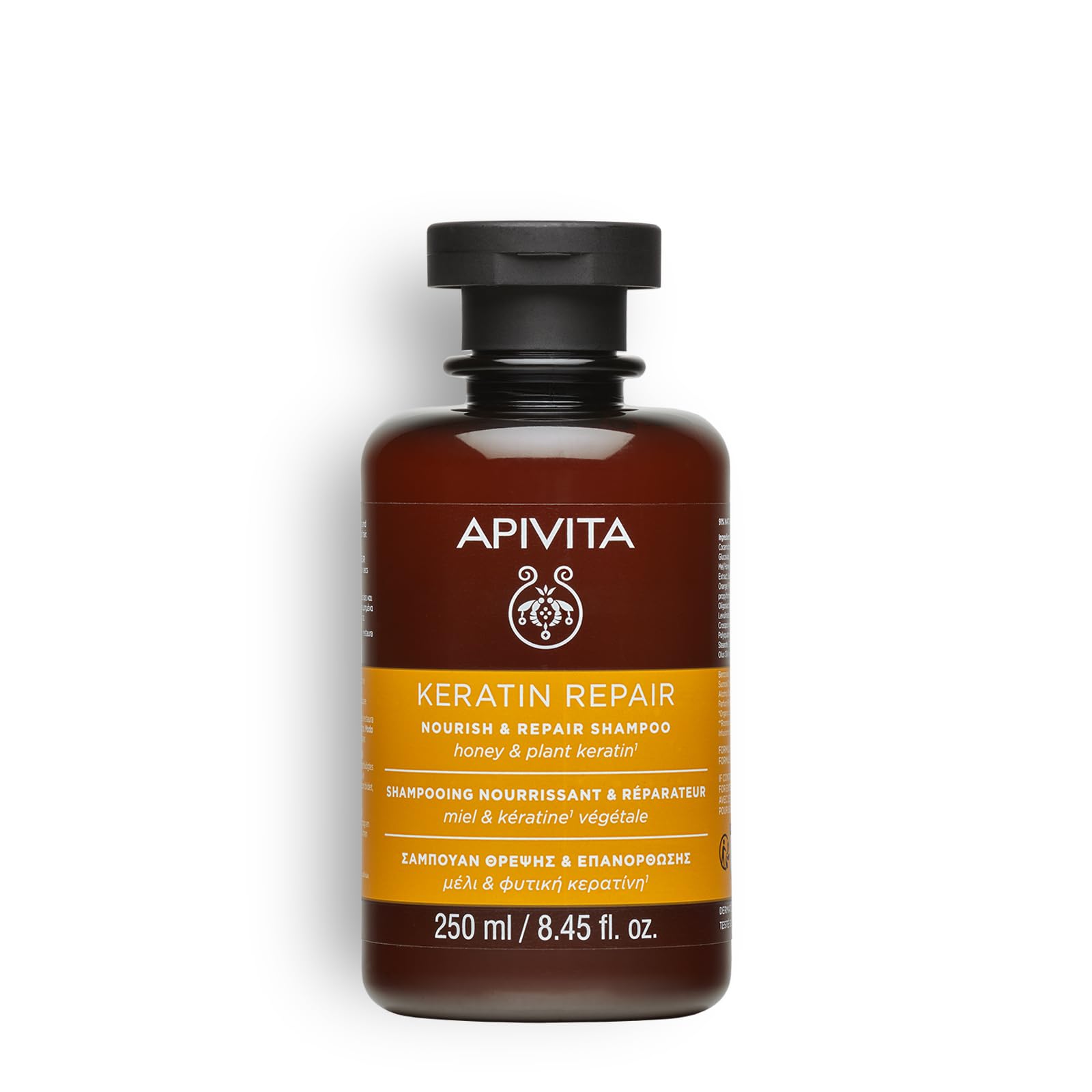 Apivita Keratin Repair Nourishing and Repairing Shampoo for Dry Damaged Hair 250ml - Natural Sulfate-Free Shampoo with Honey and Plant Keratin - Hair Breakage and Split-ends Prevention, Frizz-Control
