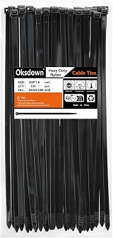 Oksdown 100 Pack Black Thick Cable Ties 300mm 7.6mm Heavy Duty Nylon