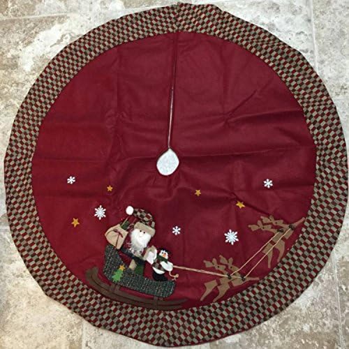 48" Christmas Tree Skirt - Large - Featuring Santa and a Snowman on a Sled Being Led by Reindeer