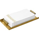 STWWO Napkin Holder for Bathroom, Guest Towel Holder Tray for Bathroom, Gold Guest Napkin Holders with T-Handle, Disposable Hand Towel Tray for Guest Room, Table, Kitchen
