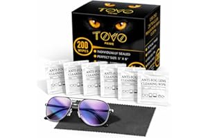 TOVO PRIME Eyeglasses Cleaning Wipes | 200 Individually Wrapped Lens Wipes 6"×5" + Microfiber Ultra Dense Lens Cloth | Quick-