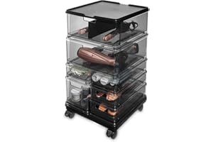 INTERDESIGN iDesign The Sarah Tanno Collection Large 7-Drawer Stacking Cosmetic Organizer Cart, Smoke/Black