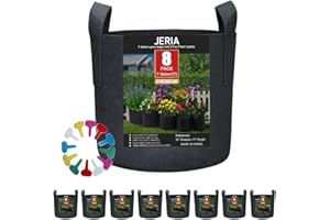 JERIA 8-Pack 7 Gallon Grow Bags, Aeration Fabric Pots with Handles, Heavy Duty Thickened Nonwoven Grow Pots with 8 Pcs Plant Labels
