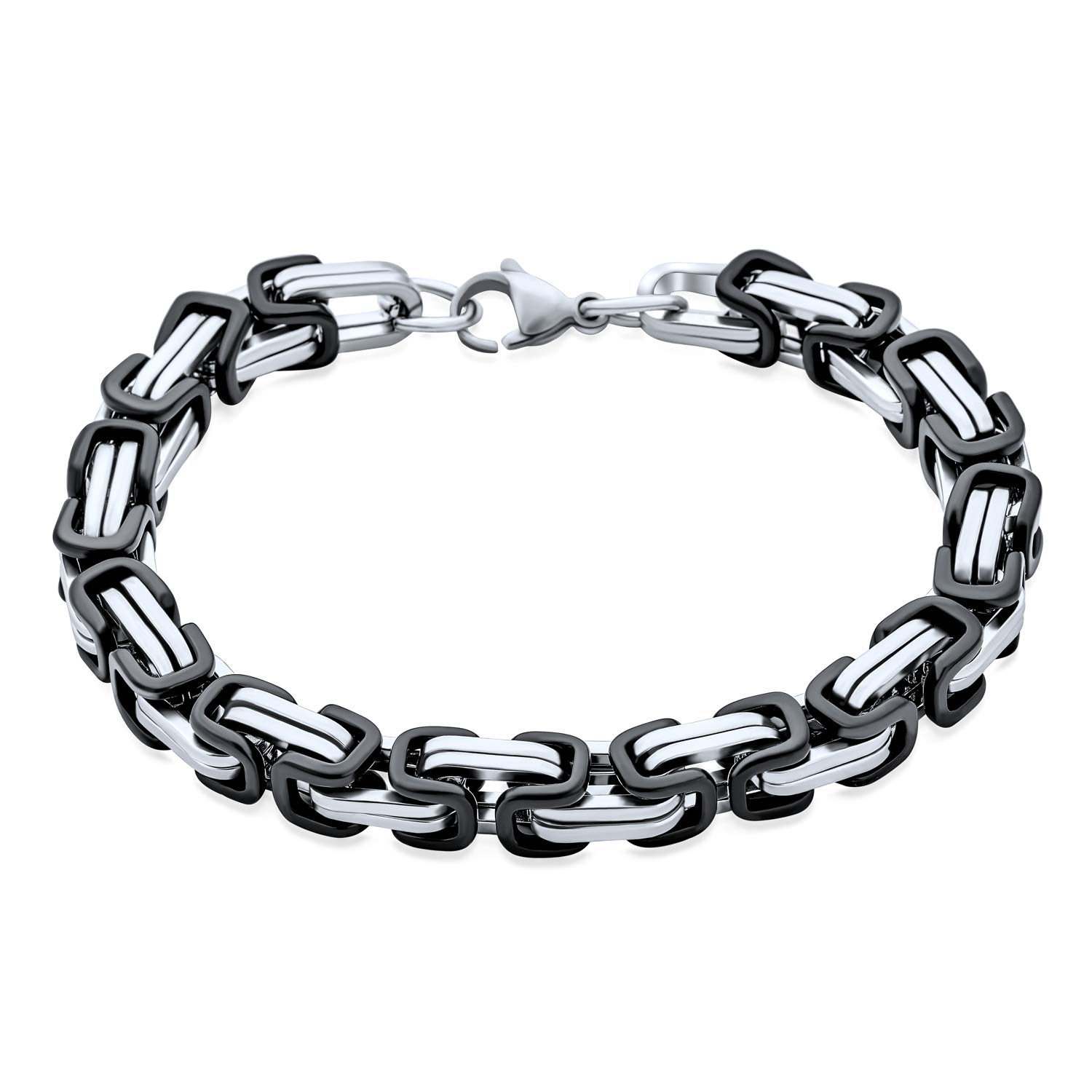 Mechanic Byzantine Goth Punk Rocker Urban Biker Jewelry Flexible Heavy Double Link Men Teens Bracelet Silver Tone Black IP Plated Two Tone Stainless Steel 9 Inch — image 1