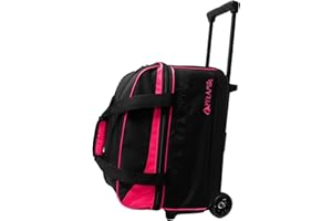 Pyramid Prime Double Roller 2 Ball Bowling Bag with Large Separate Compartment for Bowling Shoes (Up To US Mens Size 16) or Accessories, Locking Handle - Extends to 40"