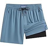 maamgic Mens Swim Trunks with Compression Liner Bathing Suit 7 inch Swim Shorts Swimwear Swimsuit Quick Dry Zipper Pockets