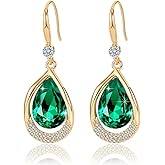 Austrian Crystal Halo Teardrop Hollow Drop Dangle Earrings for Women 14K Rose Gold Plated Hypoallergenic Jewelry Gifts