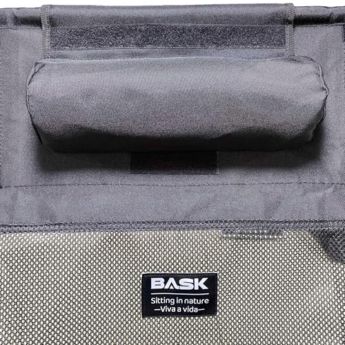 BASK Daydream Cadeira Premium Dobrável com Encosto Alto e Travesseiro – Extra Grande, Estrutura em Alumínio Resistente (150kg) – Portátil para Camping, Pesca, Praia e Lazer – Preto