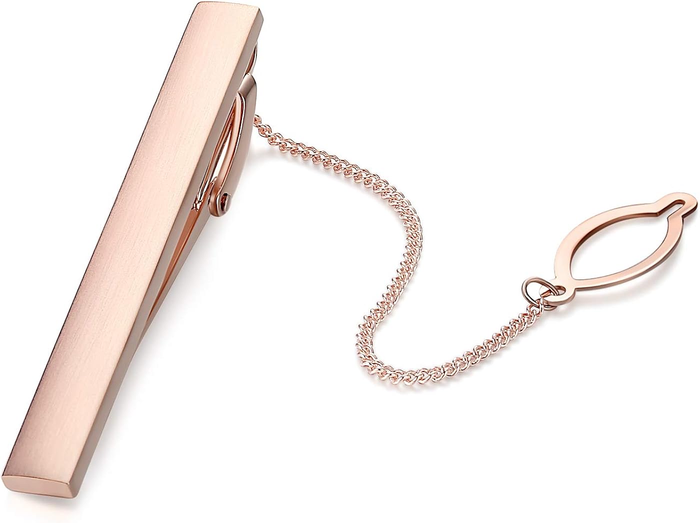 HONEY BEAR Mens Tie Clip Bar with Chain - Normal Size Stainless Steel for Business Wedding Gift,5.4cm (Rose Gold)