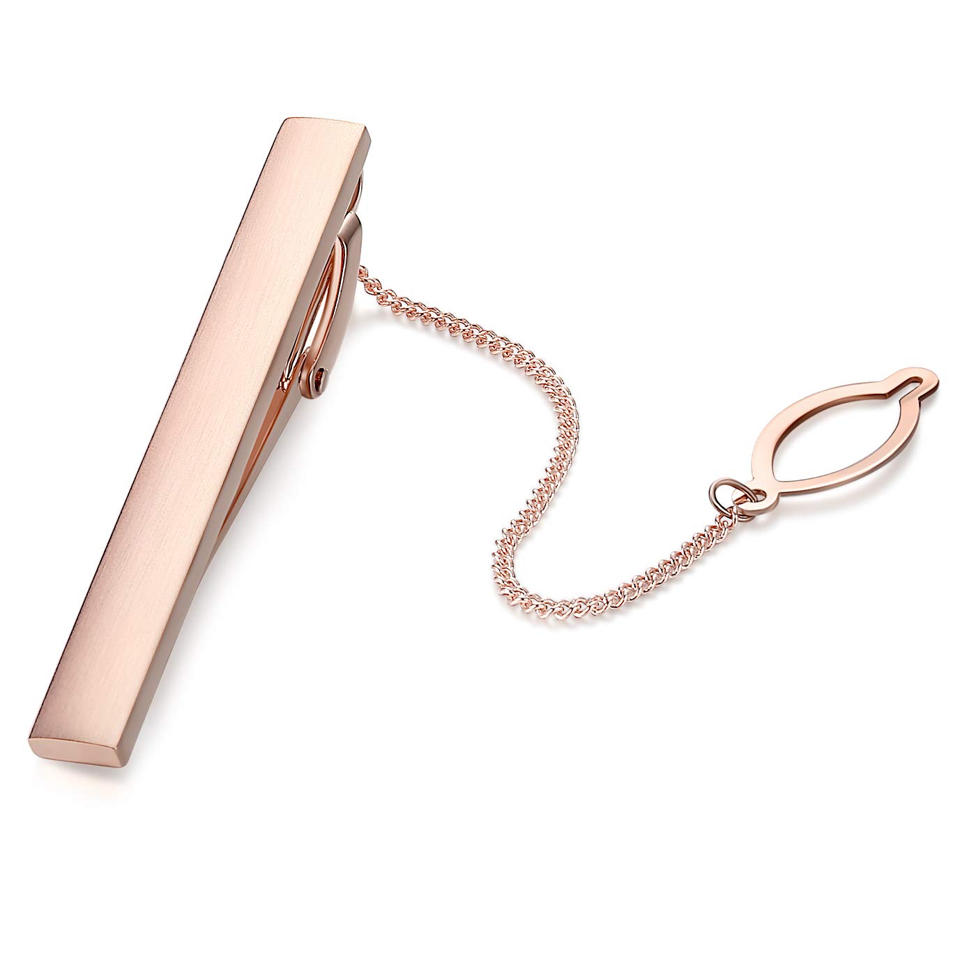 HONEY BEAR Mens Tie Clip Bar with Chain - Normal Size Stainless Steel for Business Wedding Gift,5.4cm (Rose Gold)