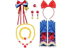 Yosbabe Girls Costume Accessories Princess Snow White Dress up Accessories for Girls Snow White Bow Headband Bracelet Necklace Gloves Ring Earrings Halloween Christmas Party Favors for Kids