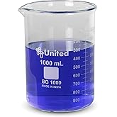 United Scientific™ (1,000mL) 1 Liter Beaker - Low Form Griffin, Double Scale Graduation Chemistry Glassware, 3.3 Borosilicate Glass Beaker with Pour Spout, Beaded Rim and Autoclavable, 1 Each