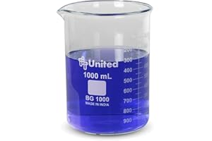 United Scientific™ (1,000mL) 1 Liter Beaker - Low Form Griffin, Double Scale Graduation, 3.3 Borosilicate Glass Beaker with Pour Spout, Beaded Rim and Autoclavable, 1 Each