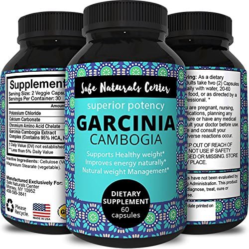 Pure Garcinia Cambogia Extract - Natural Weight Loss Pills For Men & Women- Potent Appetite Suppressant - Boost Energy + Enhance Focus - Workout Booster - Garcinia Cambogia Extract HCA