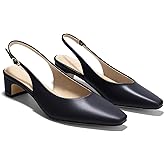 Coutgo Womens Chunky Low Heels Slingback Pumps Closed Square-Pointed Toe Work Office Dress Shoes