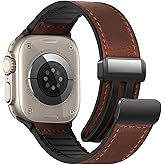 WestEagle Magnetic Leather Bands Compatible with Apple Watch 49mm 46mm 45mm 44mm 42mm(S3/2/1) for Men Women, Genuine Leather with Magnetic Buckle for iWatch Ultra1/2/3 Series SE11/10/9/8/7/6/5/4/3/2/1