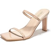 LULLASONG Women's Heels Sandals Block Chunky Mid Heels Slip On Slides 3.5 Inch Heeled Square Open Toe Sandals for Women