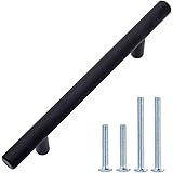 Amazon Basics Euro Bar Cabinet Handle (1/2-inch Diameter), 6.38-inch Length (4-inch Hole Center), Flat Black, 10-Pack