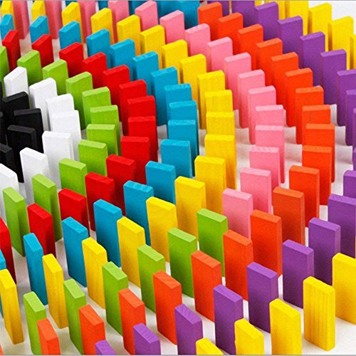 Austark 120 PCS Wooden Domino Set, Funny Colorful Building and Stacking Tumbling Dominoes Game Blocks Early Intelligence Education Toys for Kids (12 Colors)