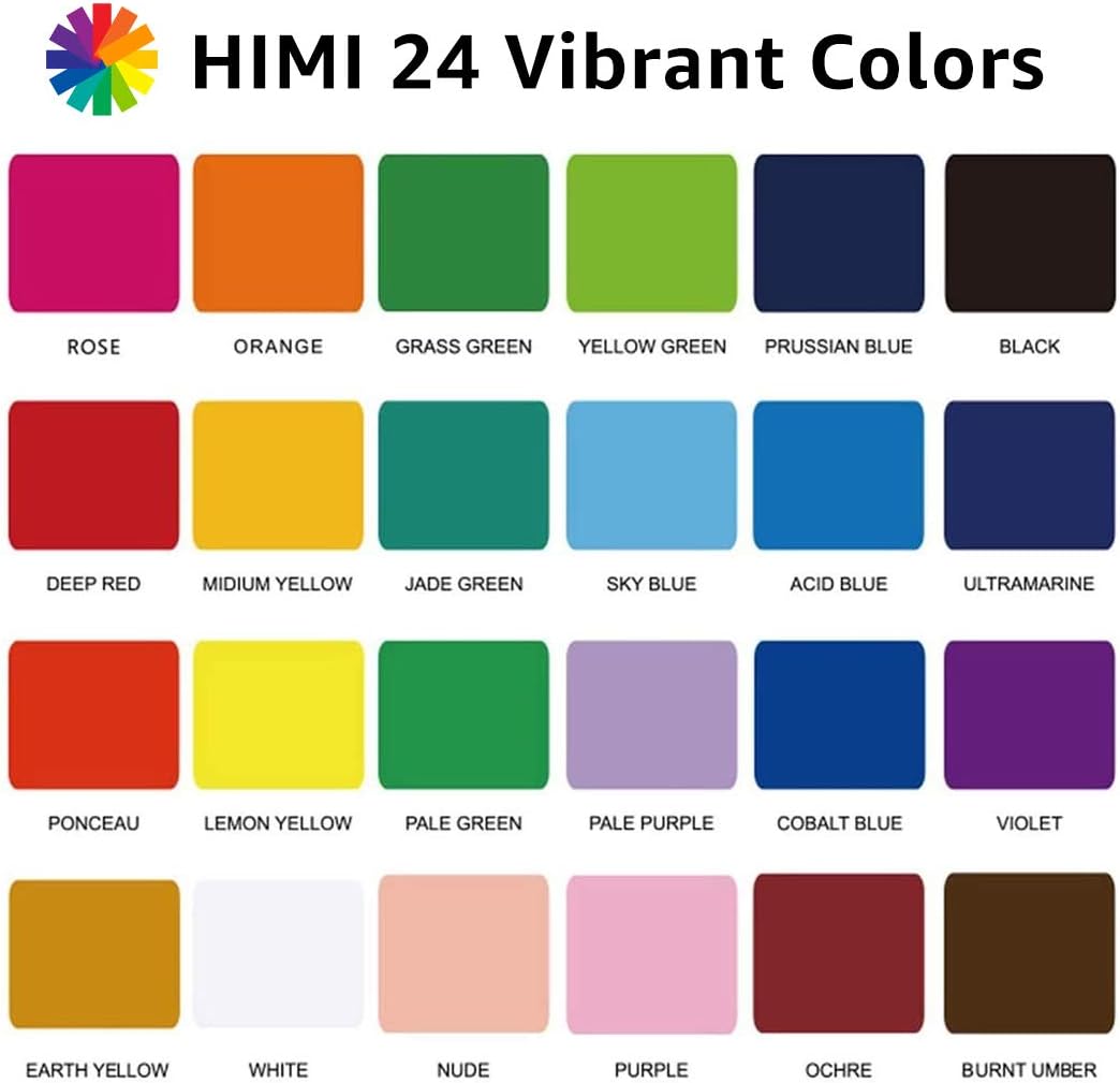 HIMI Gouache Paint Set, 24 Colours x 30ml with 3 Brushes & a Palette, Unique Jelly Cup Design, Non-Toxic - Image 3