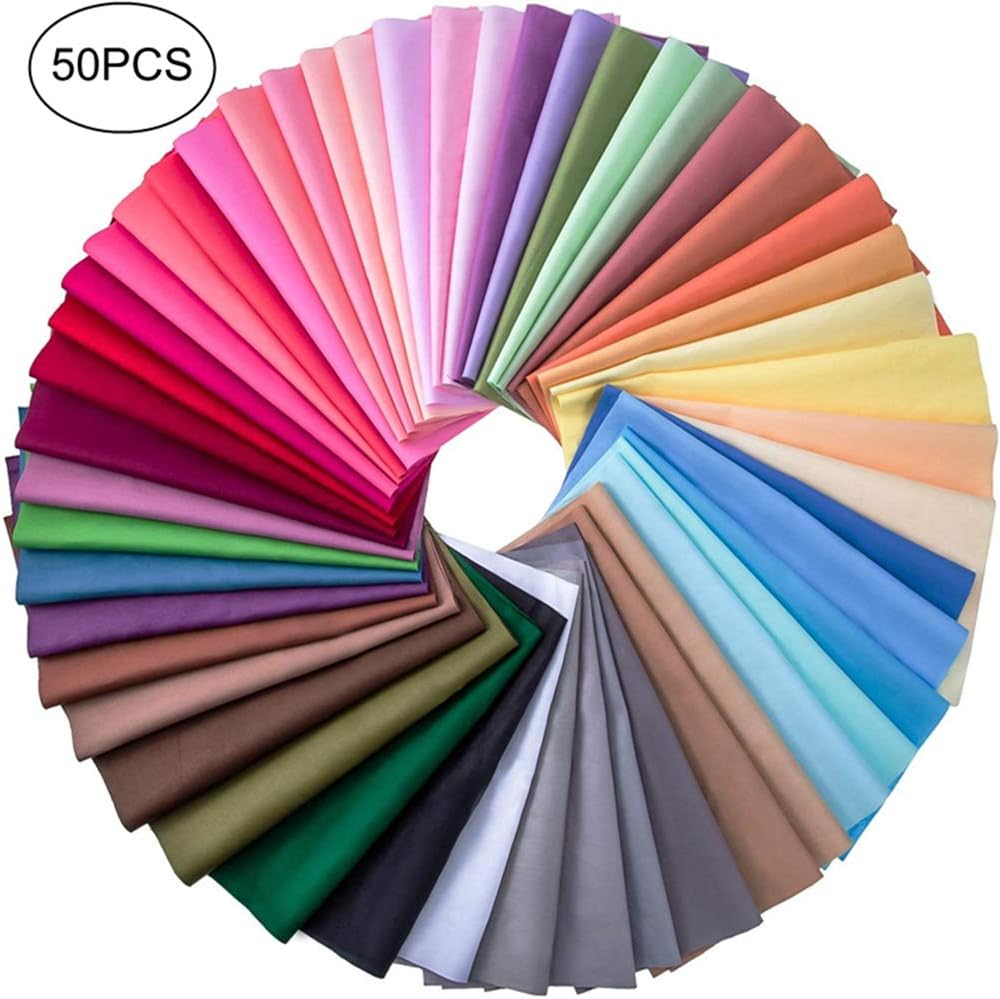 50 Pieces Multi-Colors Fabric Patchwork Cotton Mixed Squares Bundle Sewing Quilting DIY Craft, 50 Colors (10 x 10 cm)