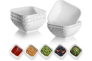 Kyraton Dip Bowls Set 6pcs 180ml, White Plastic Dipping Bowls Soy Sauce Plate for Side Dishes, Condiment Server for Tomato Sa