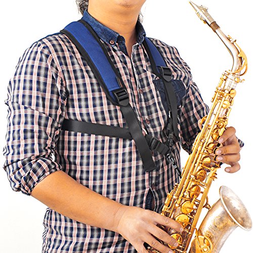 Adjustable Soft Saxophone Strap for Alto Bass Tenor Saxophone-Durable and Comfortable-Padded Harness Design for Music Instrument Accessories (Blue) - Thumbnail 4