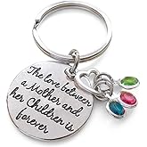 Custom Mother and Her Children Keychain with Birthstone Charms, Gift for Mom