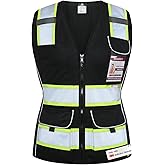 Dib Safety Vest for Women with Pockets, Mesh Reflective Vest High Visibility, ANSI Class 2 Made with 3M Reflective Tape, Black M