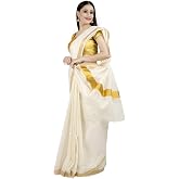 Chandrakala Kerala Kasavu Printed Saree for Women with Unstitched Blouse Piece Indian Wear (1371-P)