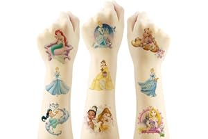 YONGAI 20 Sheets Princess Temporary Tattoos for Kids, Disney Princess Birthday Party Favors, Cute Cartoon Decoration Sticker Gifts for Girl Boys Home Activity Class Prizes Carnival Christmas Rewards