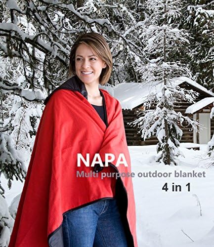 Napa Patented 4-in-1 All-Purpose Outdoor Hooded Blanket, Stadium Cushion, Rain Poncho, Table Cover - Foldable Into a Tote for Camping, Picnics, Travel, Sports, Emergencies &amp; Outdoor Events Red
