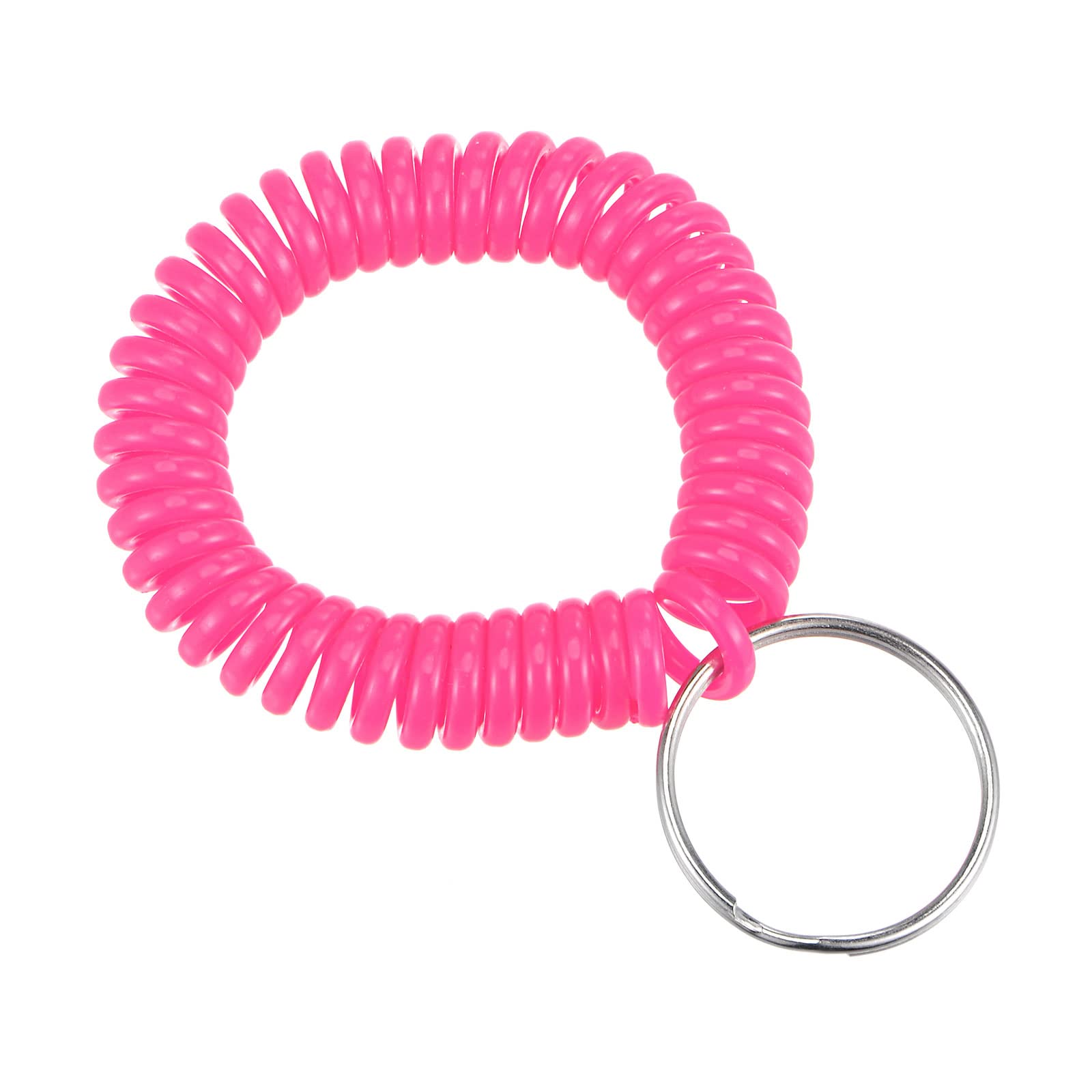 PATIKIL Spiral Keychain, 4 Pack Plastic Wrist Coil Keyring Wristband Stretchable Key Holder Lanyard for Sports Outdoor, Rose Red