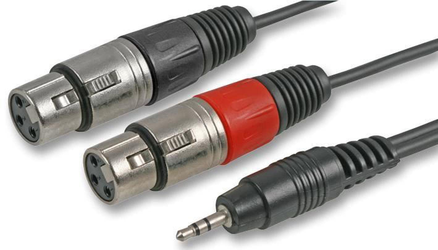 Pulse PLS00298 3.5 mm Stereo Jack Plug to 2x 3 Pin XLR Sockets Lead, 3m, Black