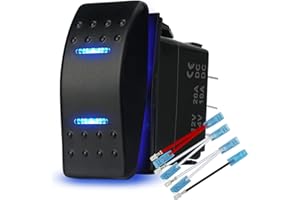 HOKAAER Waterproof Rocker Switch Toggle On-Off-On 12V/20A 24V/10A 7Pin DPDT Blue LED Light, with Jumper Wires Set for Marine Boat Car Truck Trailer 4x4 Caravan RV SUV ATV UTV
