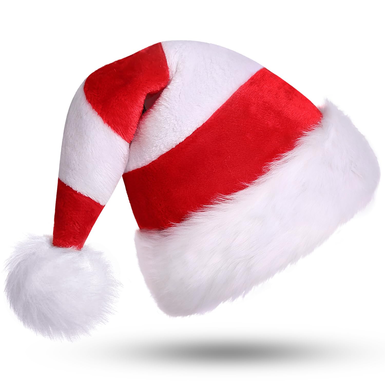 CITÉTOILE Santa Hat,Christmas Hat,Unisex-Adult Red Santa’s Hat Deluxe Velvet Father Christmas Hat Decorations Gifts Costume For Xmas Party Halloween (Stripe Red+White) — image 1