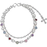 YURAOER Layered Daisy Pearl Wallet Chain Rhinestone Flower Heart Cross Bag Charms Keychain Pants Jean Chains for Women Men