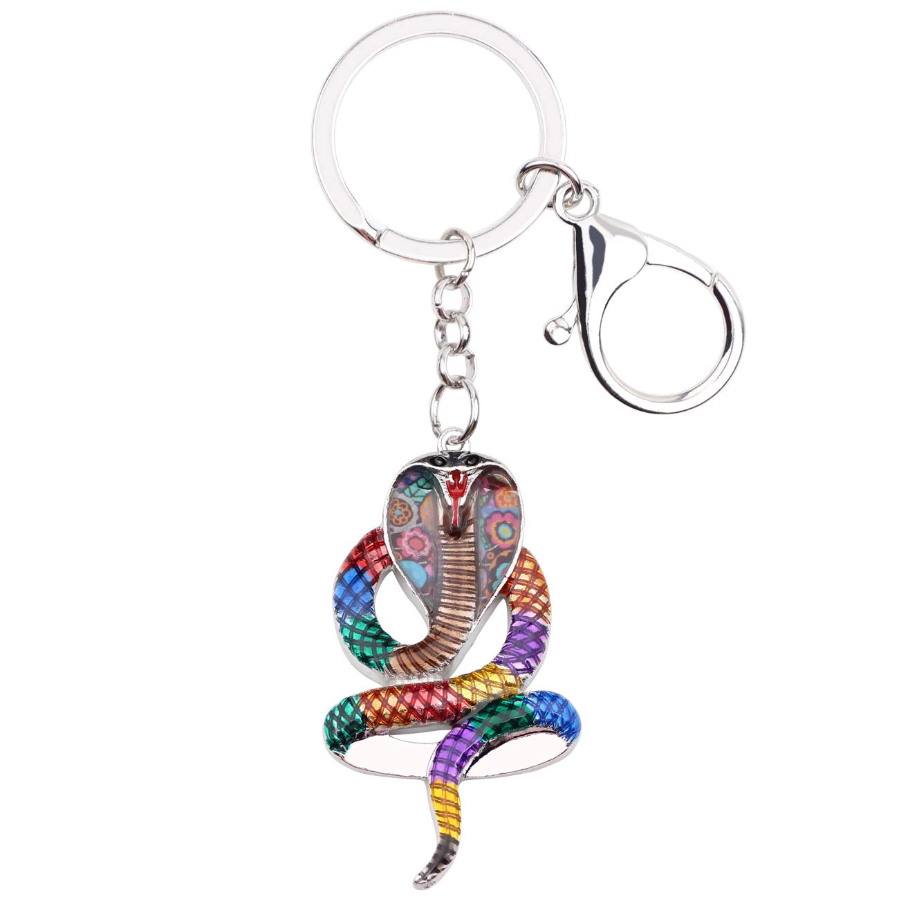 WEVENI Enamel Alloy King Cobra Keychain Snake Key Ring Fashion Jewelry For Women Girls Car Wallet Bag Charms (Multicoloured)
