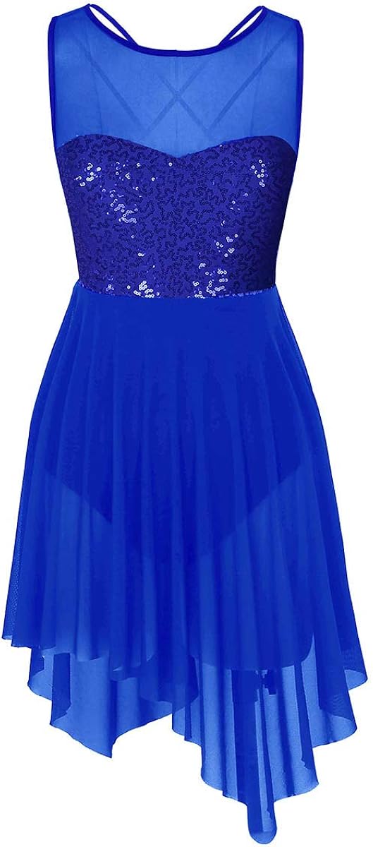 JEATHA Women's Sleeveless Lyrical Ballet Dance Performance Costume Illusion Mesh Squined Tank Leotard Latin Jazz Dresses: Clothing