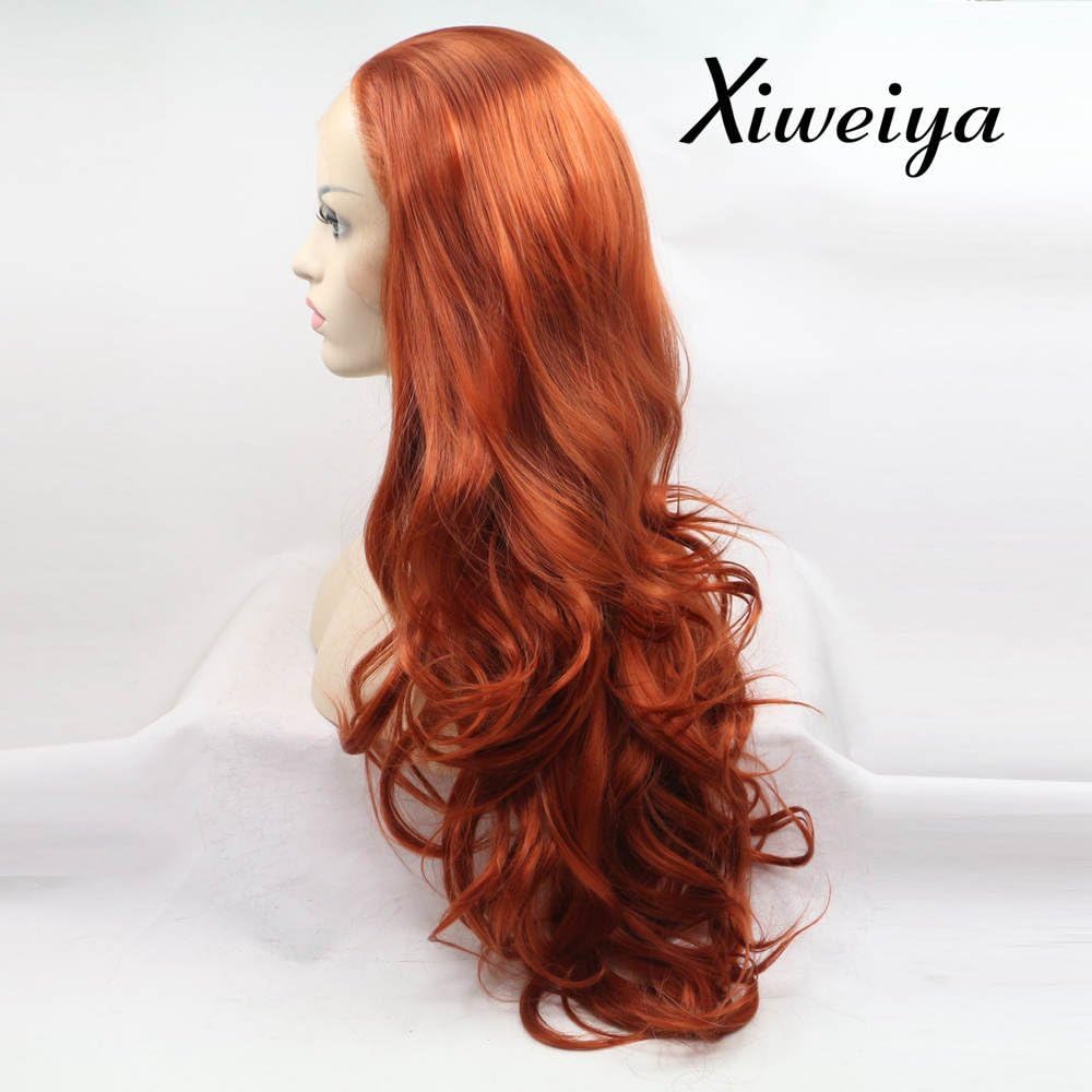 Xiweiya Long copper red Wig Long wavy Wig Mermaid Synthetic 360# Red Lace Front Wigs hair replacement wig Free part wig Long Soft Wig Heat Resistant Fiber for Women Drag Queen Party Makeup 24 Inch - Image 4