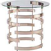 SEI Furniture Belmar Contemporary Round Glass Top End Table, Champagne