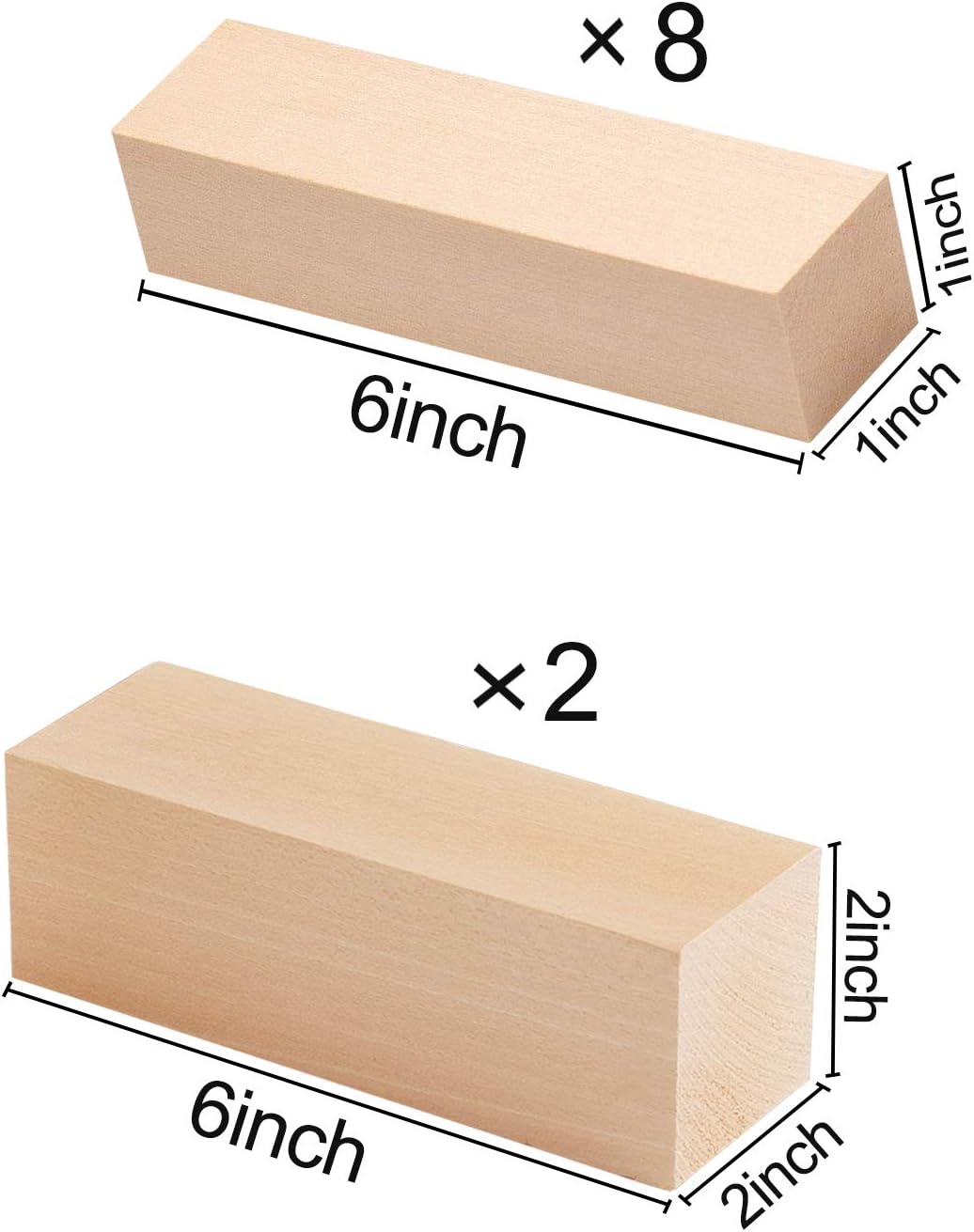 Basswood Carving Blocks - 5ARTH Large Beginner's Premium Wood Carving/Whittling Kit, Suitable for Beginner to Expert - 10 Pcs with Two 6"x 2"x 2" and Eight 6"x 1"x 1" Unfinished Wood Blocks