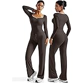 OMKAGI Womens Lounge Set Lace Square Neck Long Sleeve Tops Wide Leg Pants 2 Piece Outfits