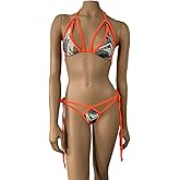 Freya's Boutique Bikini Set for Women G-String Thong Tie Side V-String Thong Skimpy Triangle Top Exotic Dancewear Rave Outfit Swimwear Bathing Suit Dollar Bill Print 2 Piece Set Handmade