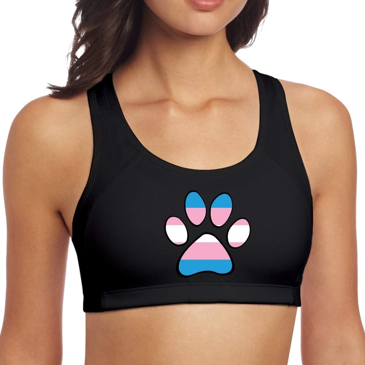 Transgender Pride Paw Women Racerback Sport Bra for Yoga Running Gym
