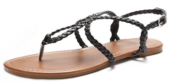 SANDALUP Damen Flache Sandalen mit Geflochtenem Riemen